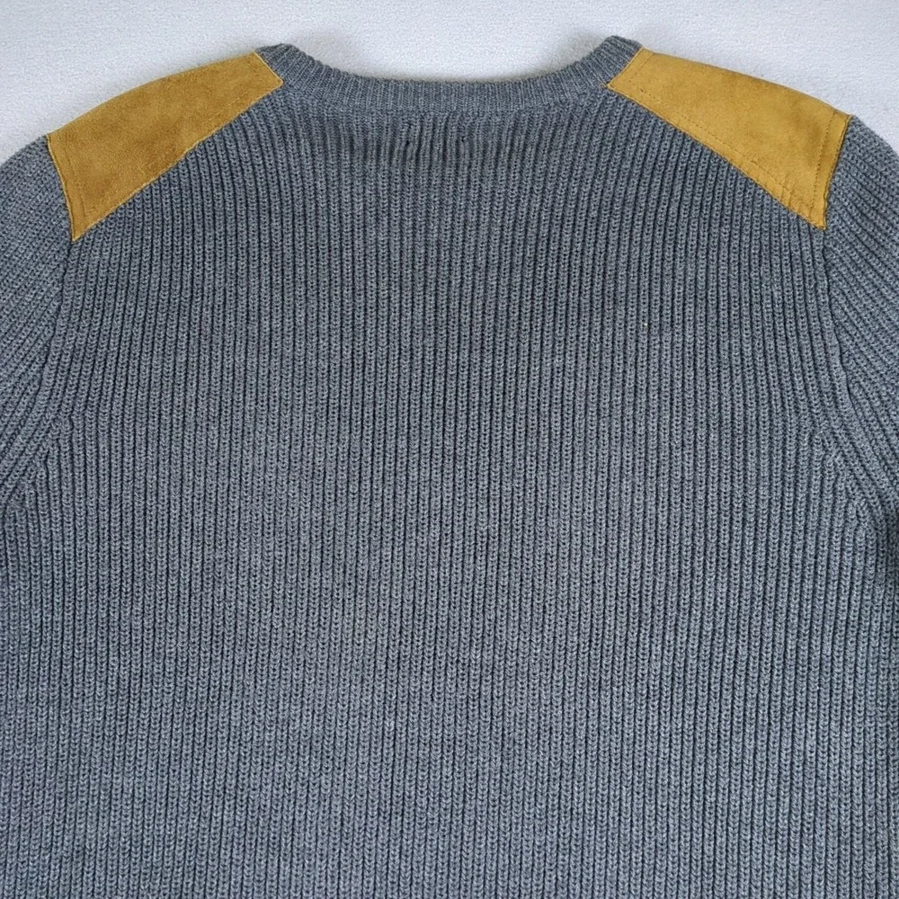 J Crew Woodsman Sweater Mens Large Gray Ribbed Suede Shoulder Patches Retail